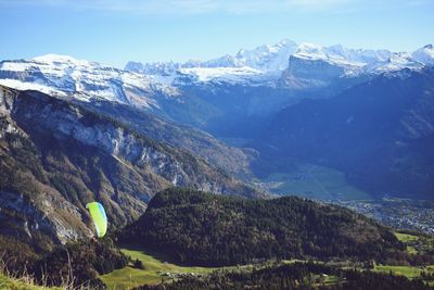 Scenic view of snowcapped mountains against sky