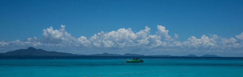 Panoramic view of sea against blue sky