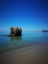 Scenic view of sea against clear blue sky