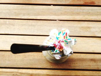 Directly above shot of dessert on table