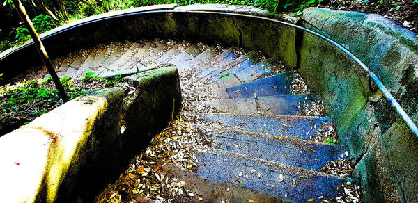 High angle view of water on rusty metal