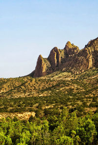 Scenic view of rocky mountains against clear sky