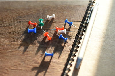 High angle view of toys on table