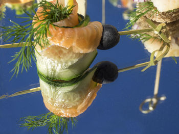 Close-up of canapes served on platter