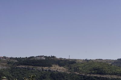 Scenic view of land against clear blue sky