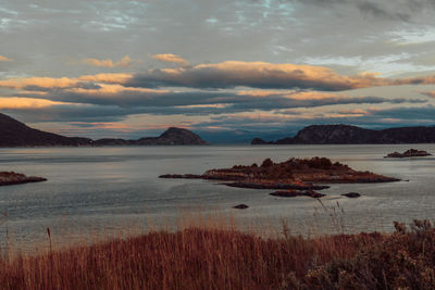 View of lake against cloudy sky