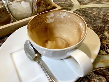 High angle view of coffee on table