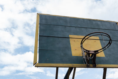 Low angle view of basketball hoop against sky