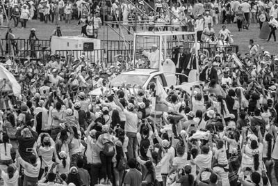 High angle view of crowd on street