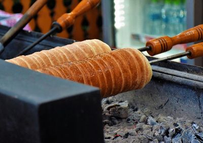 Close-up of meat on barbecue grill