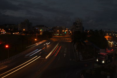 High angle view of illuminated city at night