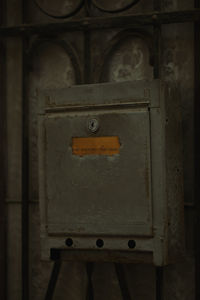 Close-up of electrical fuse box on wall