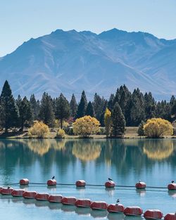 Scenic view of boats in lake