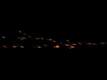 Defocused image of illuminated lights against sky at night