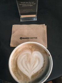 High angle view of coffee on table