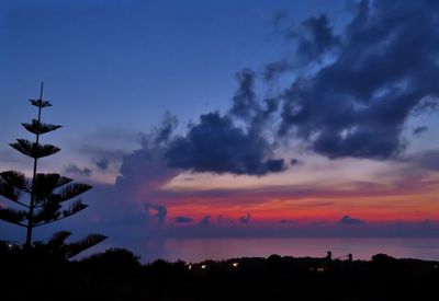 Scenic view of silhouette trees against sky at sunset