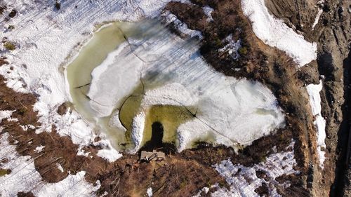 High angle view of snow on tree during winter