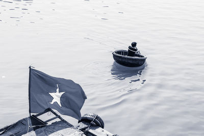 High angle view of boat on lake