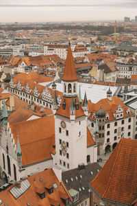 High angle view of buildings in city