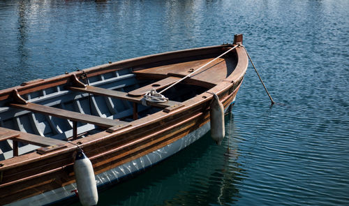 High angle view of fishing boat moored in lake