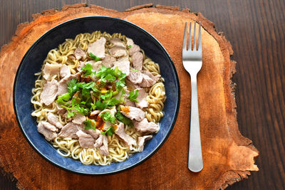 High angle view of food in bowl on table