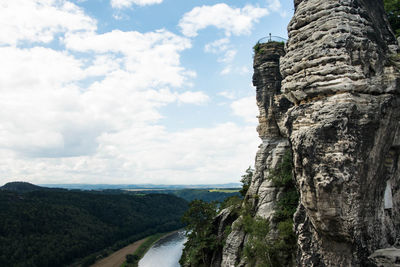 Scenic view of elbe river and tree mountain against sky