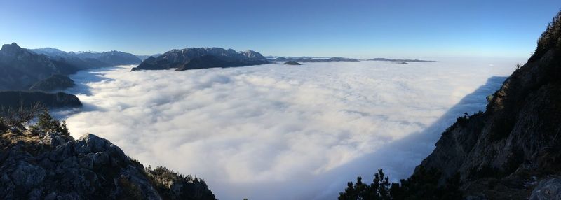 Panoramic view of snowcapped mountains against sky