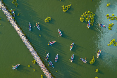 Aerial view of boats on lake