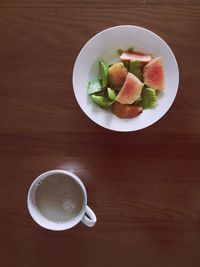 High angle view of breakfast served on table