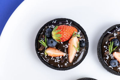 High angle view of fruits in plate