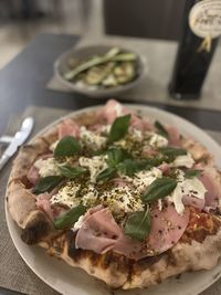 Close-up of pizza on table
