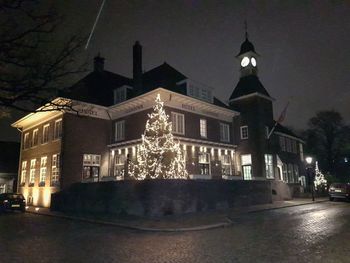 Illuminated christmas tree at night