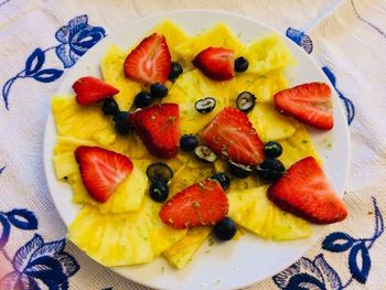 High angle view of breakfast on table