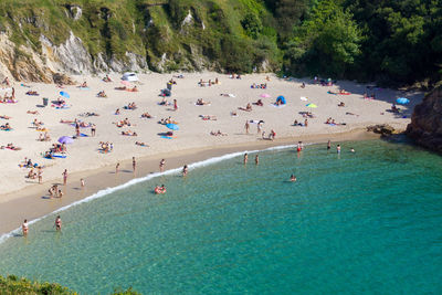 High angle view of people on beach