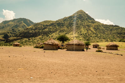 Masai village at mount ol doinyo lengai in ngorongoro conservation area in tanzania