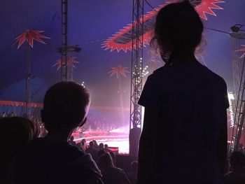 Silhouette people enjoying show during festival at amusement park