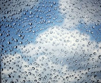 Full frame shot of raindrops on window