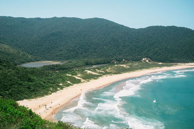 High angle view of beach against clear sky