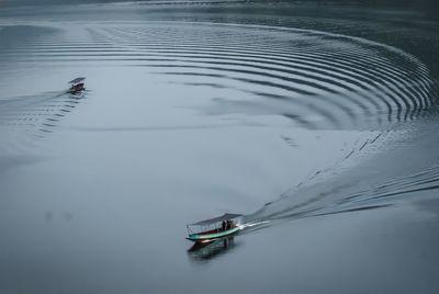 High angle view of boats on lake