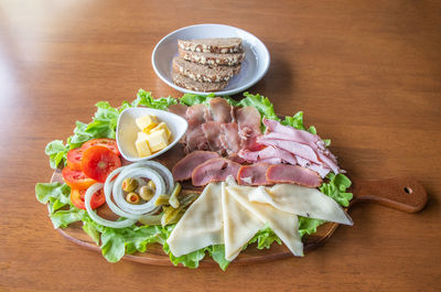 High angle view of food on table