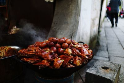 Close-up of meat on barbecue grill