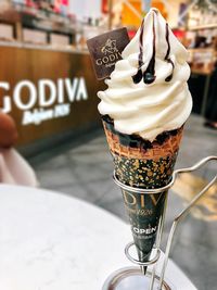 Close-up of ice cream on table