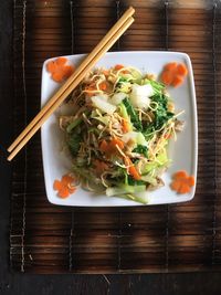 High angle view of salad in plate on table