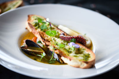 High angle view of meal served in plate