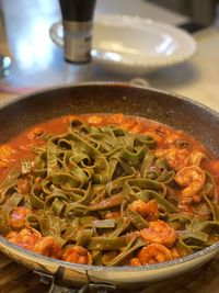 High angle view of food in bowl on table