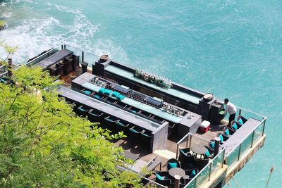 High angle view of ship at harbor