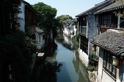 Bridge over canal amidst buildings in city