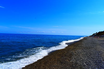 Scenic view of sea against blue sky