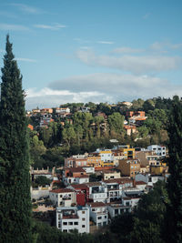 High angle view of townscape against sky