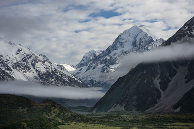 Scenic view of snowcapped mountains against sky